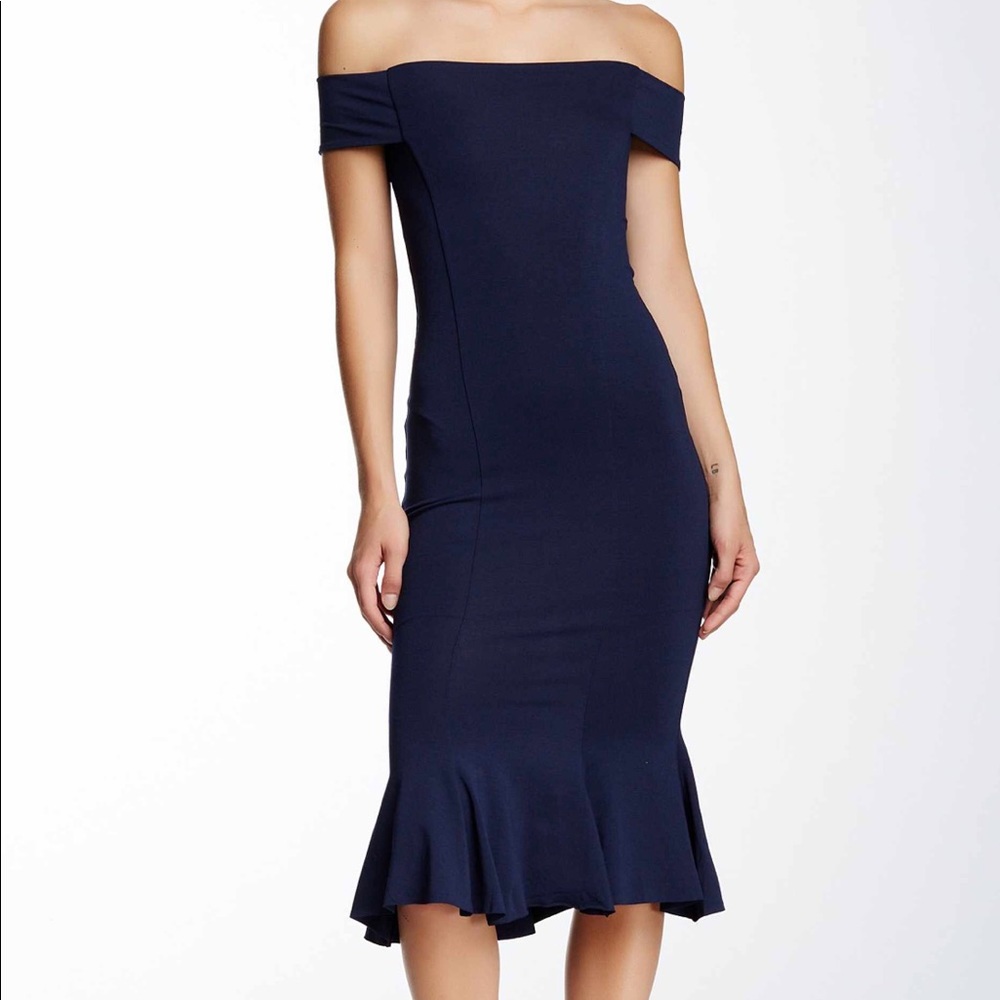 Jersey Trumpet Midi Dress Navy Blue Nadia Tarr